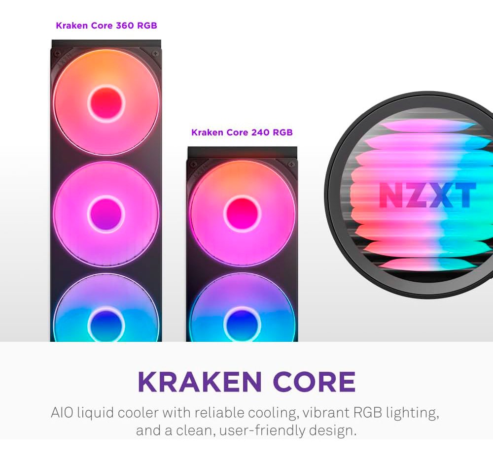 Water Cooler NZXT Kraken Core Preto 360 com Fans ARGB, 360mm, Intel/AMD - Imagem 2