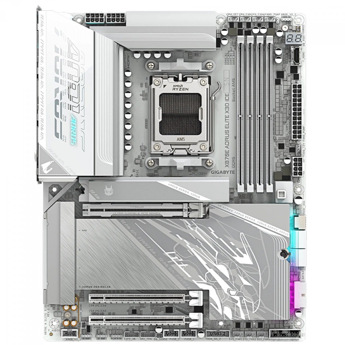 Placa Mãe Branca X870E AORUS ELITE X3D ICE WIFI 7 (AM5/4xDDR5/HDMI/DisplayPort/M.2/USB 4) - Imagem 2