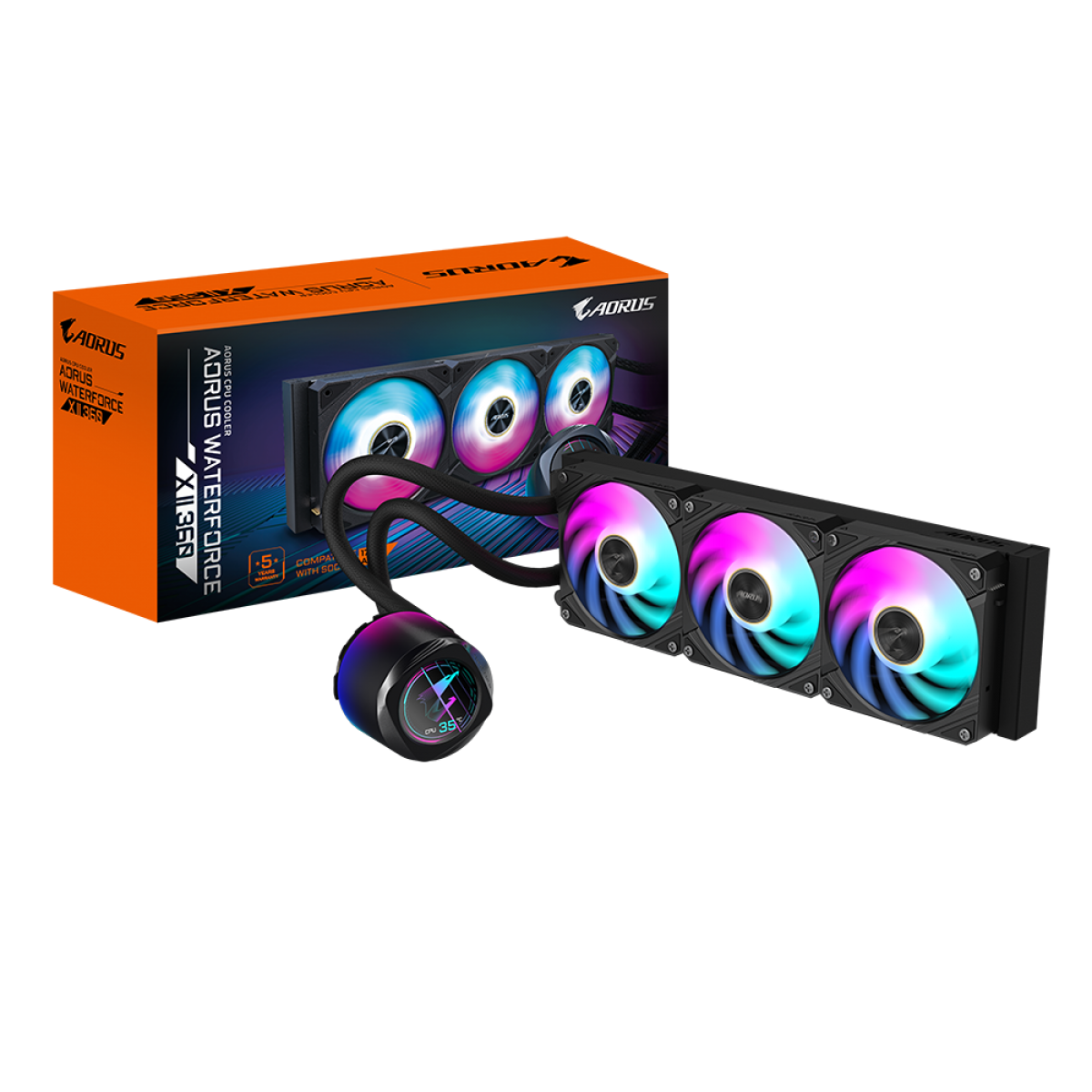 Water Cooler WATERFORCE X II Display LCD Aorus 360, ARGB, 360mm, Intel/AMD, Preto