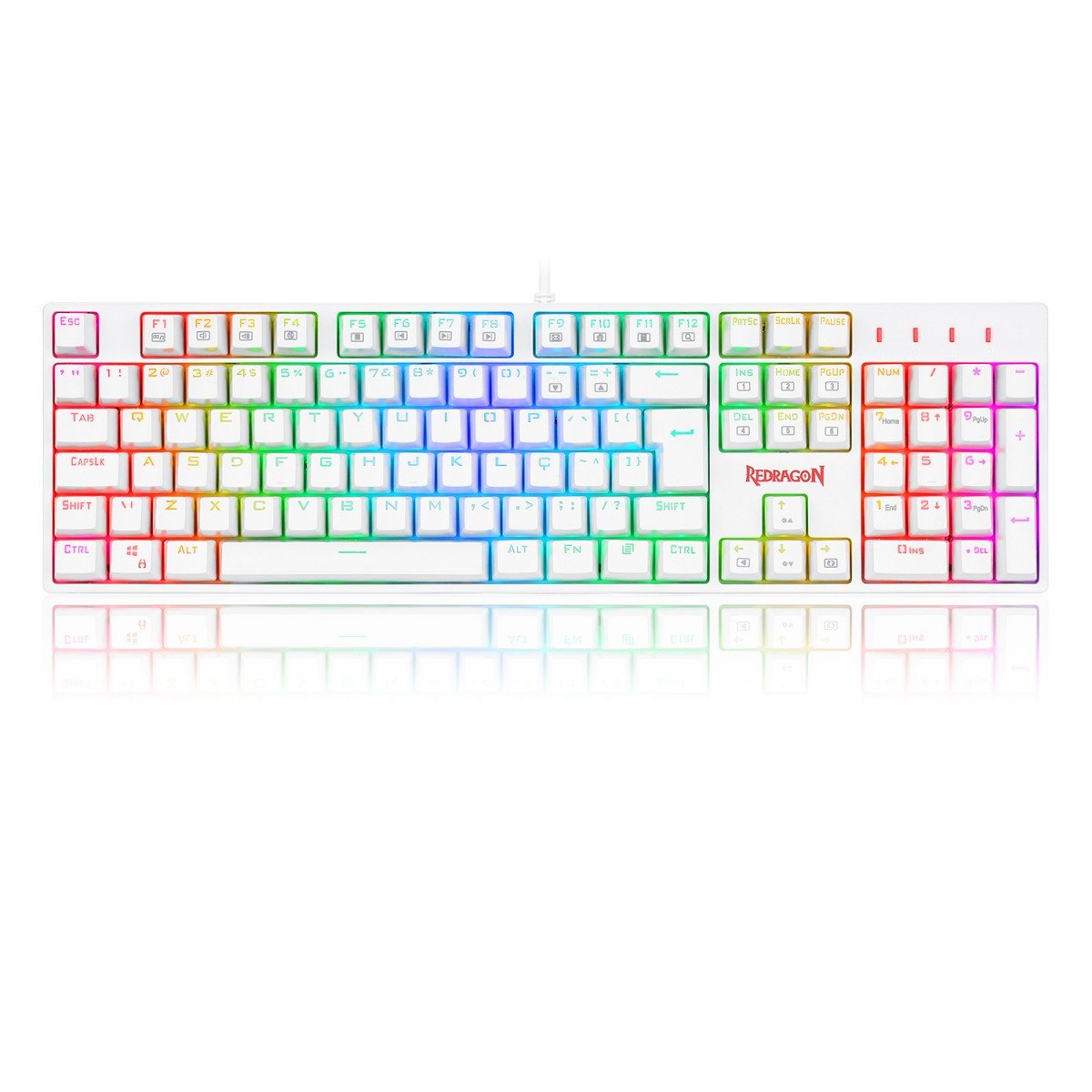 Teclado Mecânico Óptico Gamer Redragon Surara Pro RGB, Switch Vermelho, ABNT2, Doubleshot, Branco - K582W-RGB-PRO