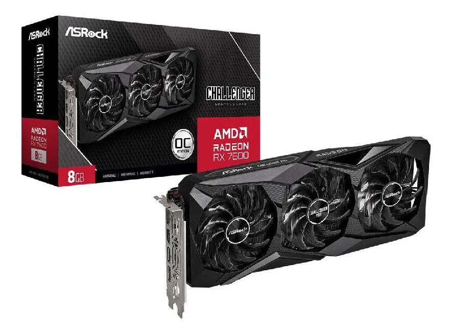 Placa de Vídeo ASRock RX 7600 Challenger PRO OC AMD Radeon, 8GB, GDDR6, Triple Fan - 90-GA62ZZ-00UANF